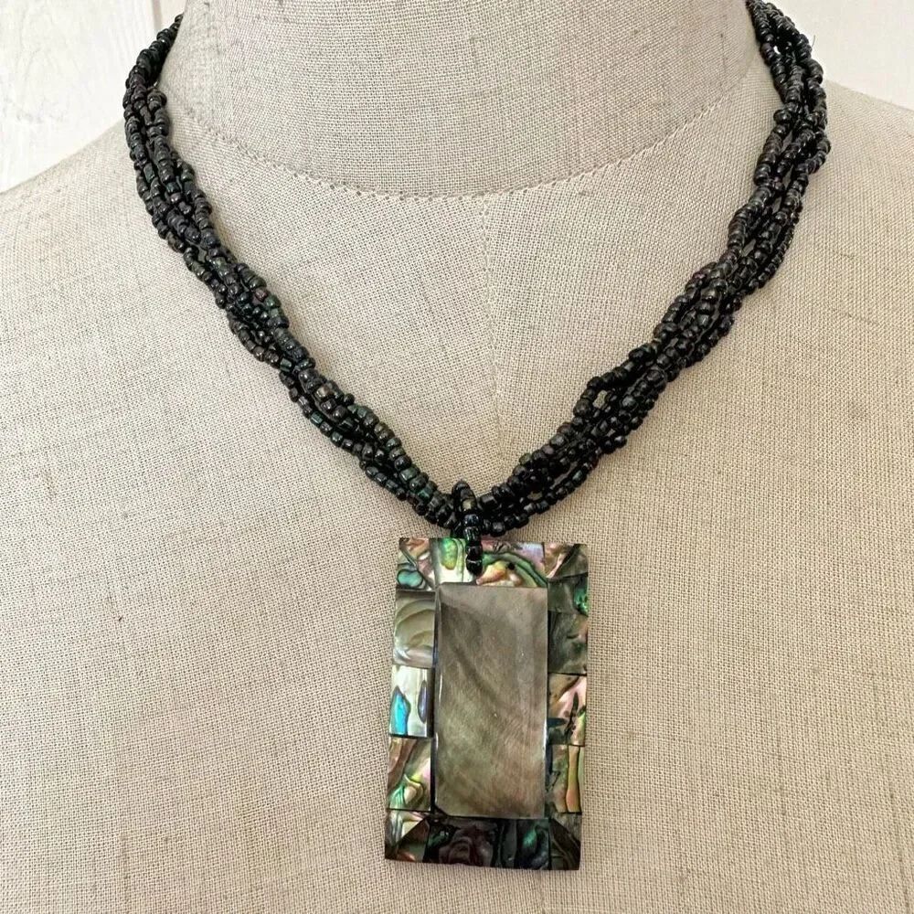 Inlaid abalone multi strand pendant necklace